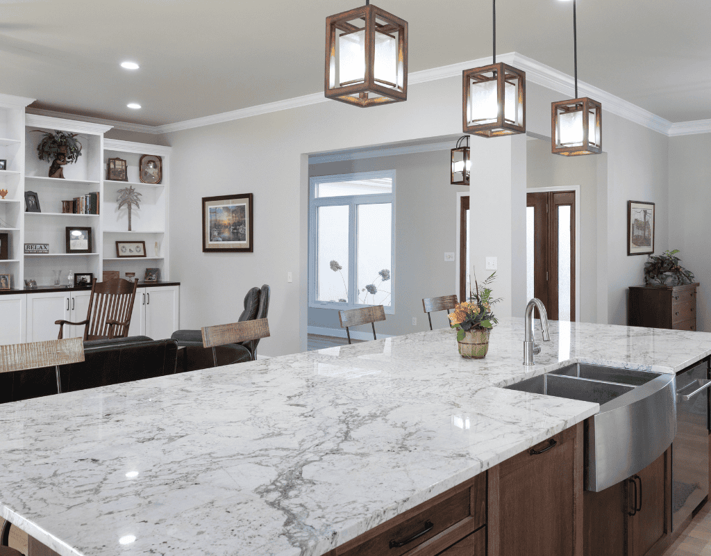 Elegant kitchen renovation with marble countertops and wood cabinetry in York County, SC